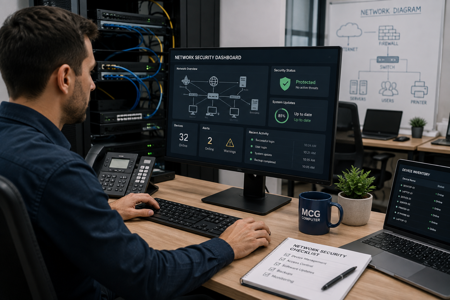 IT professional monitoring a network security dashboard in South Melbourne