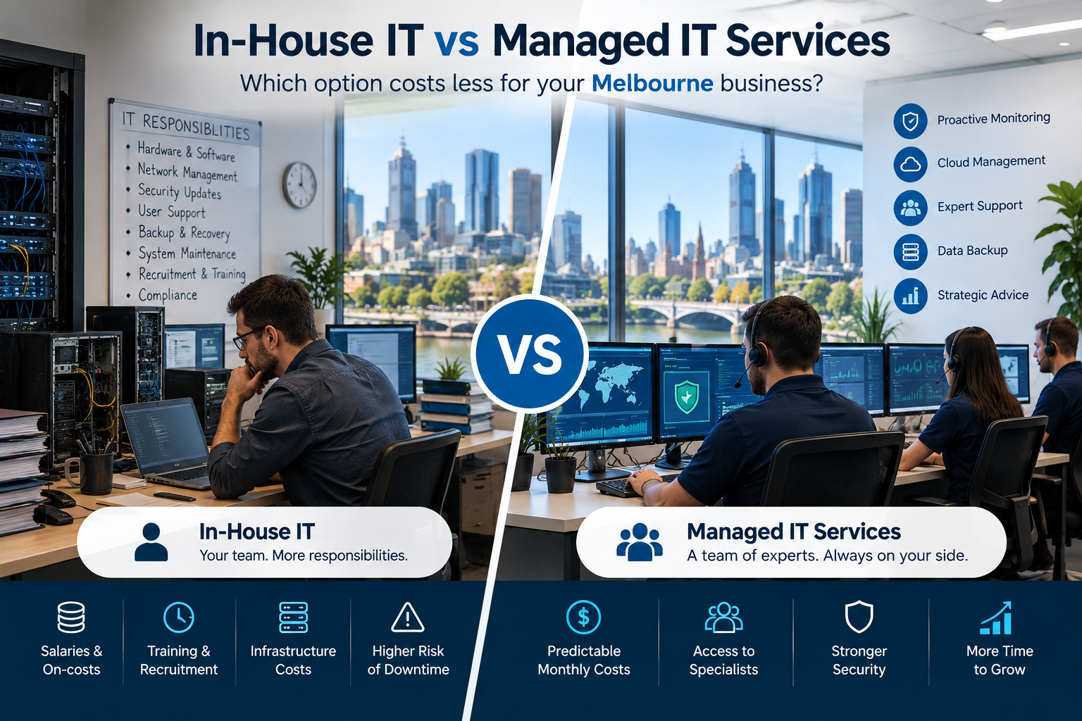 Comparison of in-house IT and managed IT services for businesses in Melbourne
